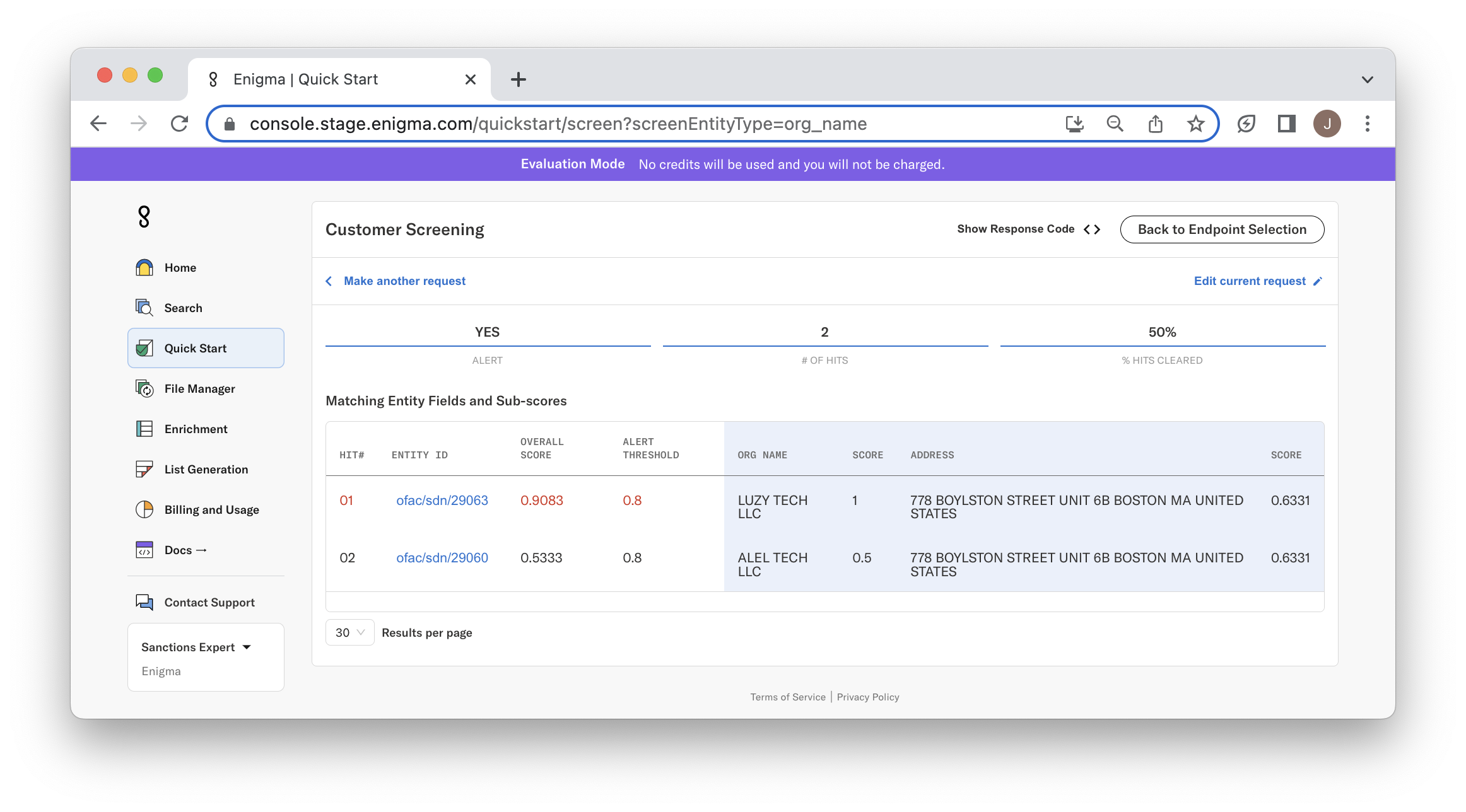 Screening Results Preview