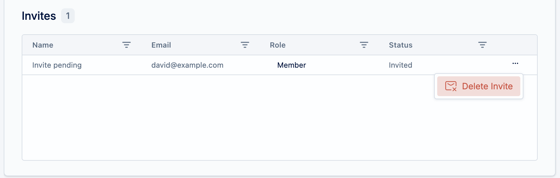 Delete team invitation